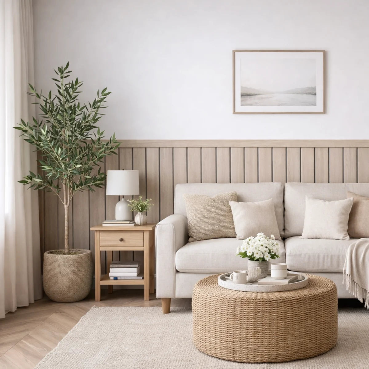 Light Oak Wave wall panelling installed in a living room