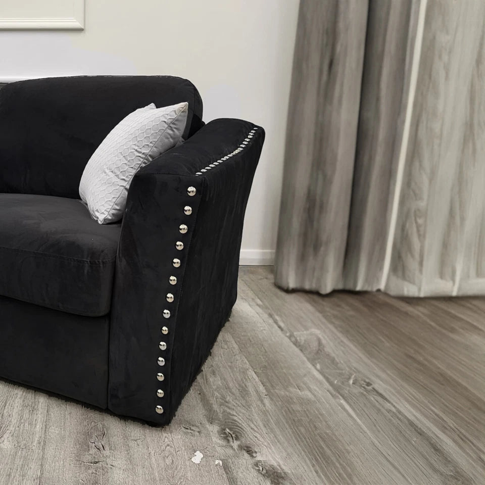 Lincoln 3 and 2 seater sofa in ebony black crushed velvet upholstery solid furniture UK