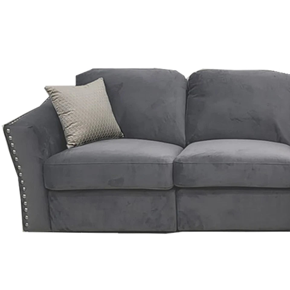 Lincoln velvet sofa set in pebble grey colour for modern living room Solid Furniture UK