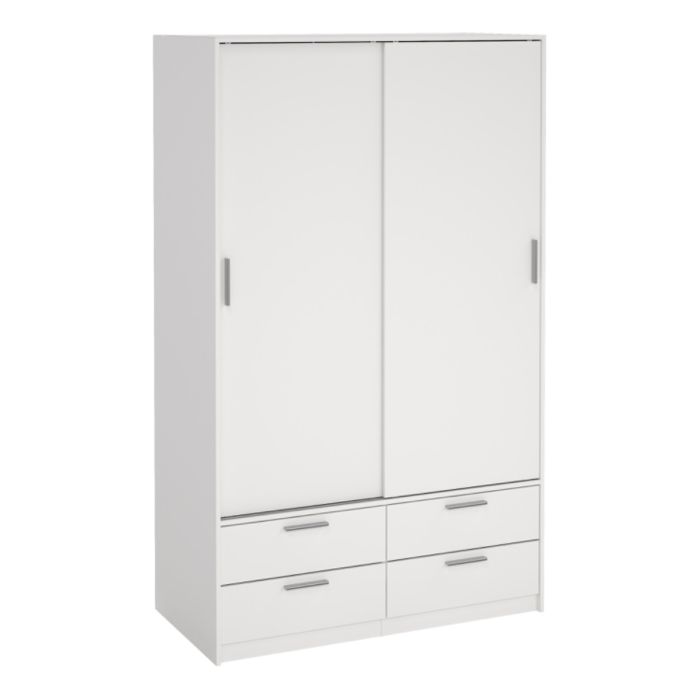 Front view of Line White Sliding Door Wardrobe with 2 sliding doors and 4 drawers