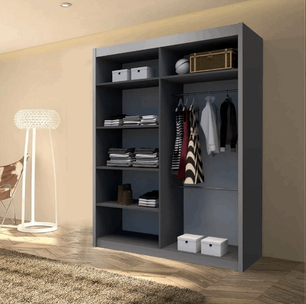 Grey Wardrobe 203cm modern sliding wardrobe with mirror and storage