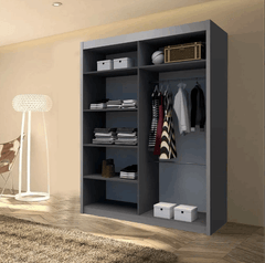 Grey Wardrobe 203cm modern sliding wardrobe with mirror and storage
