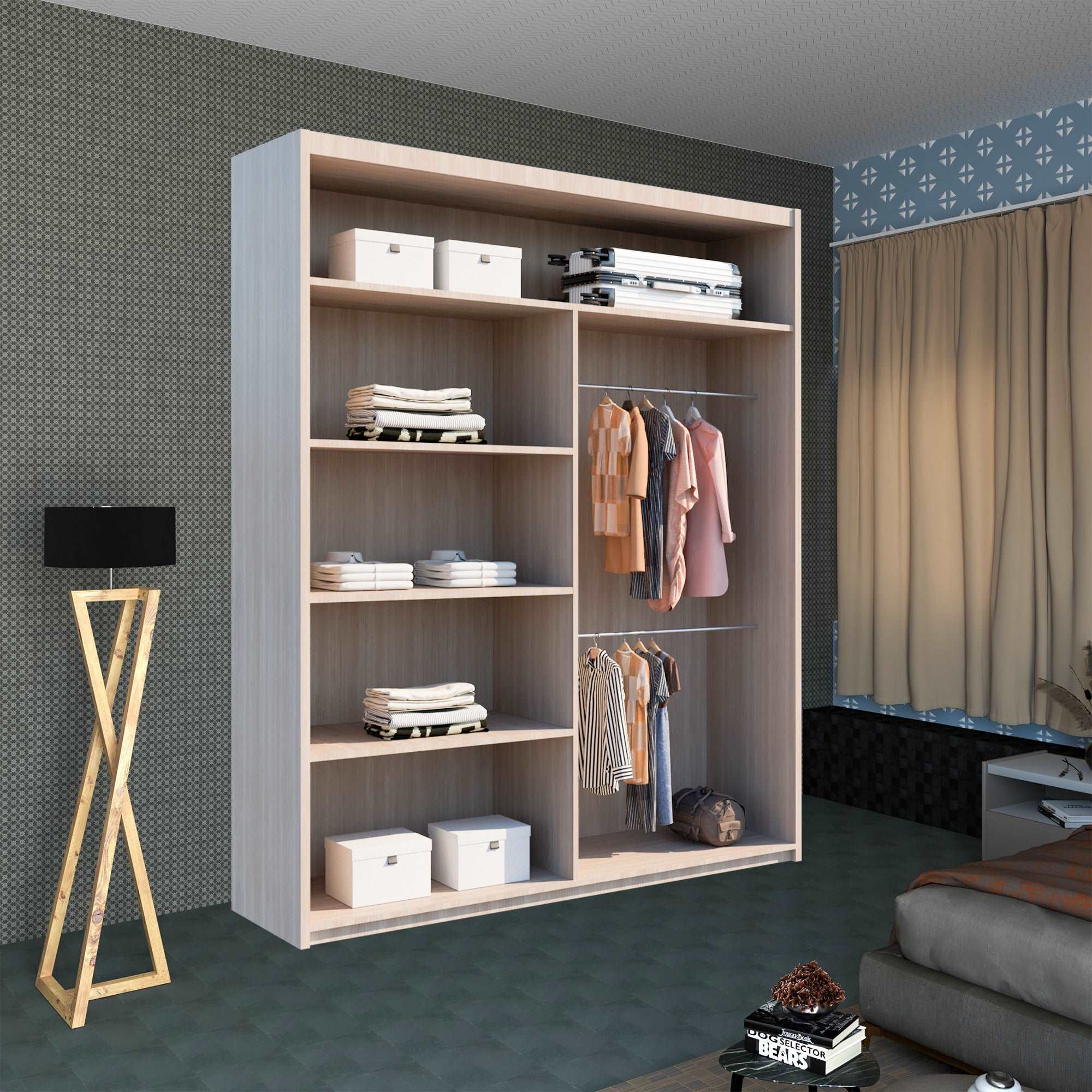 LISBON oak sliding door wardrobe with mirror in a modern bedroom