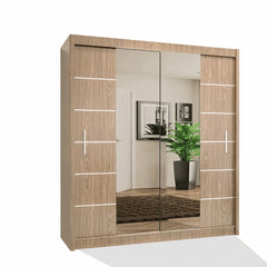 LISBON oak sliding wardrobe featuring full-length mirror doors