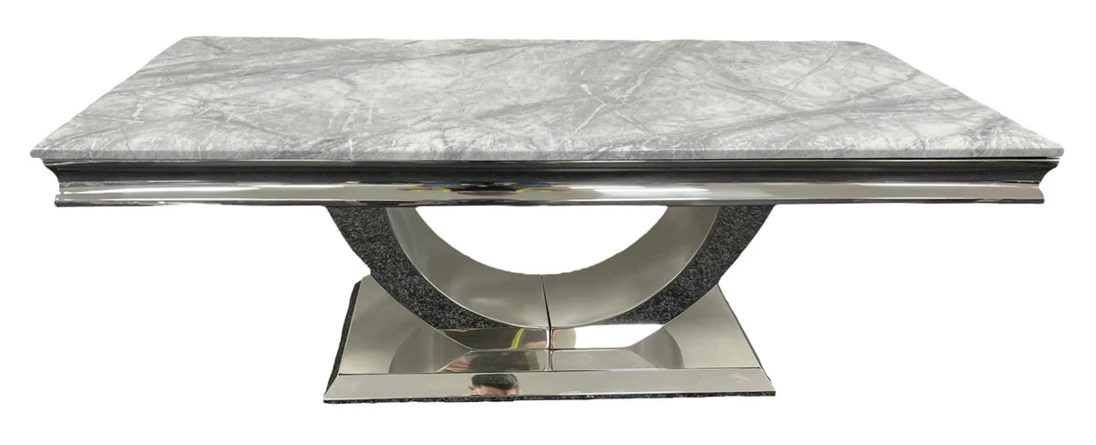 London 120cm grey ceramic coffee table with chrome U-shaped base by Solid Furniture UK