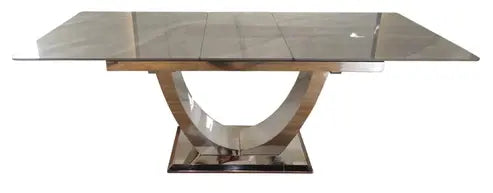 London 160–200cm extendable dining table with grey ceramic top and chrome frame by Solid Furniture UK