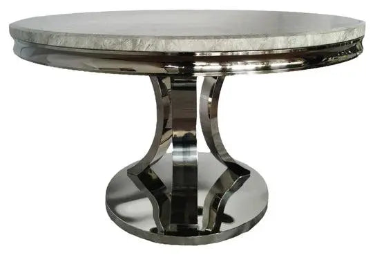 London round dining table chrome pedestal base view by Solid Furniture UK
