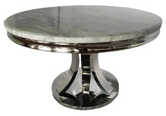 London 1.3m round marble dining table with chrome pedestal main view by Solid Furniture UK