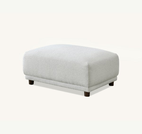 Lottie modular corner sofa in Polar Bouclé paired with stool in living room - SOLID FURNITURE LTD