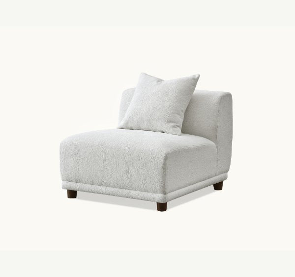 Lottie modular corner sofa in Polar Bouclé paired with stool in living room - SOLID FURNITURE LTD