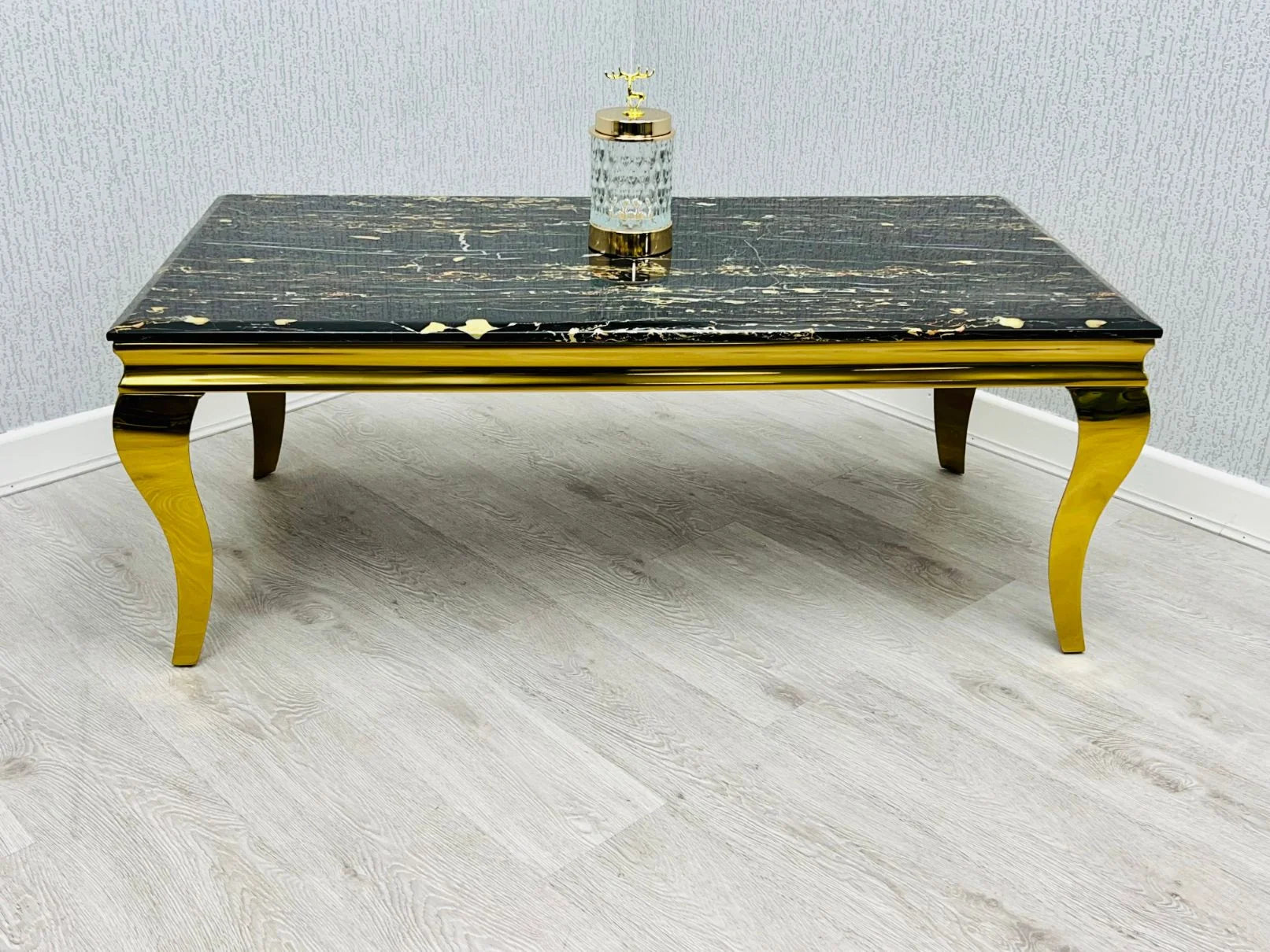 Louis 120cm Black Marble Coffee Table with Gold Frame Main View | Solid Furniture UK