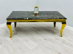 Louis 120cm Black Marble Coffee Table with Gold Frame Main View | Solid Furniture UK