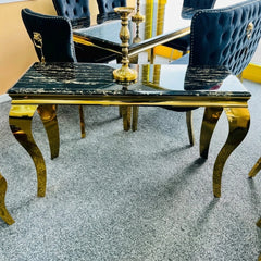 120cm Louis Console Table UK with black marble top and gold frame in a modern living room by Solid Furniture