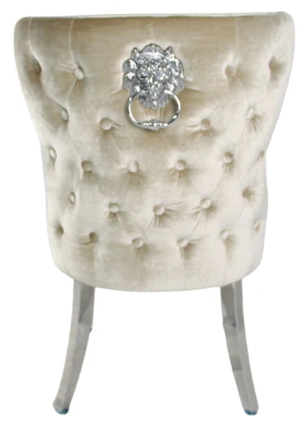 Louis Plush Dining Chair Mink by Solid Furniture UK back view showing classic Chesterfield styling