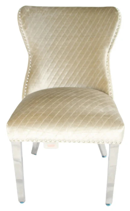 Louis Plush Dining Chair Mink by Solid Furniture UK main front view with warm velvet finish