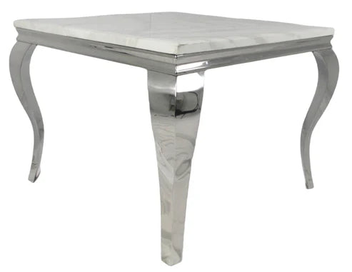 1m square white marble dining table with stainless steel chrome base luxury finish – Solid Furniture UK