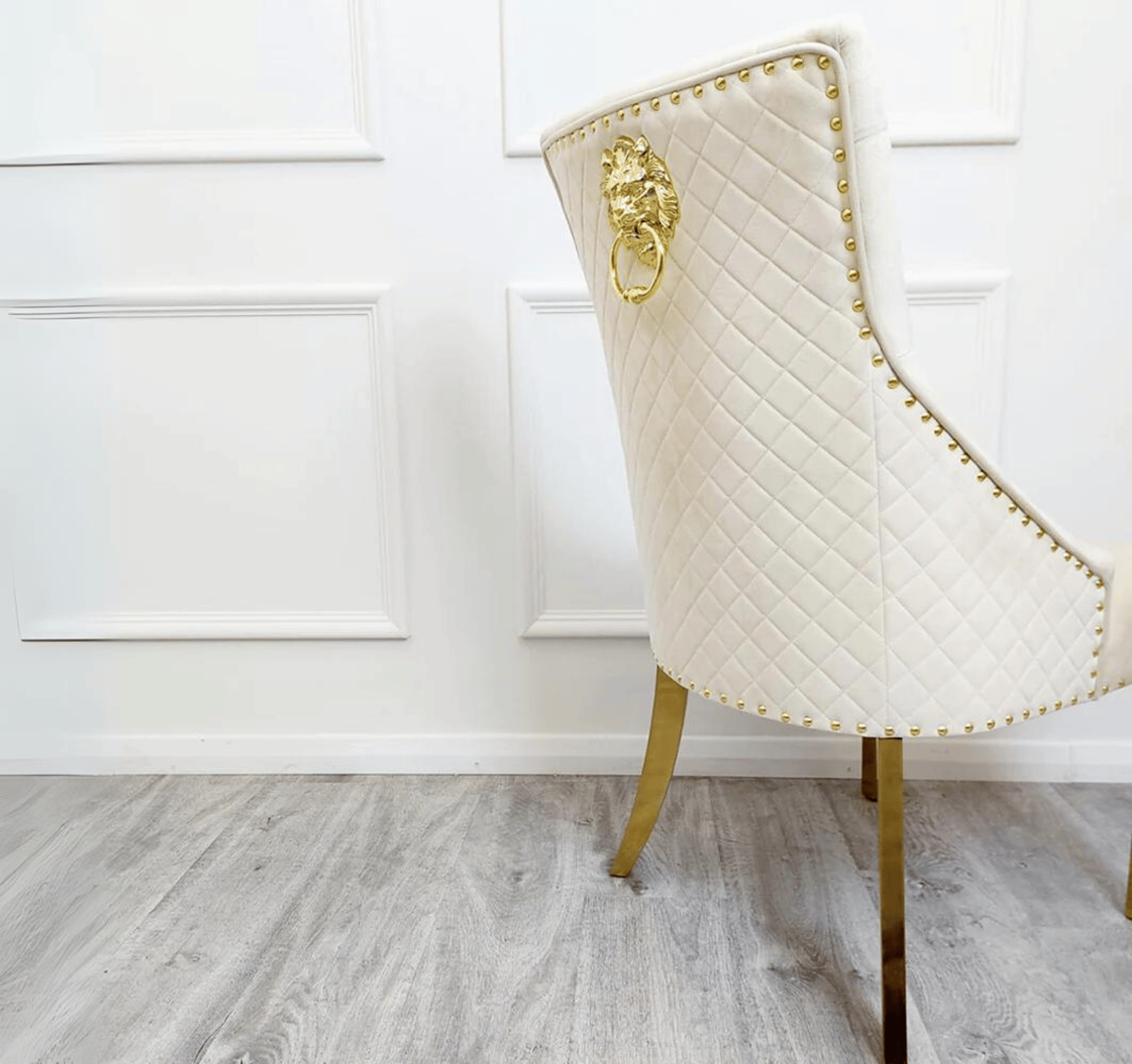 White Glass Louis Gold with Bentley Gold Cream Chairs SOLID FURNITURE