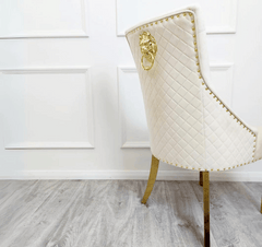 White Glass Louis Gold with Bentley Gold Cream Chairs SOLID FURNITURE