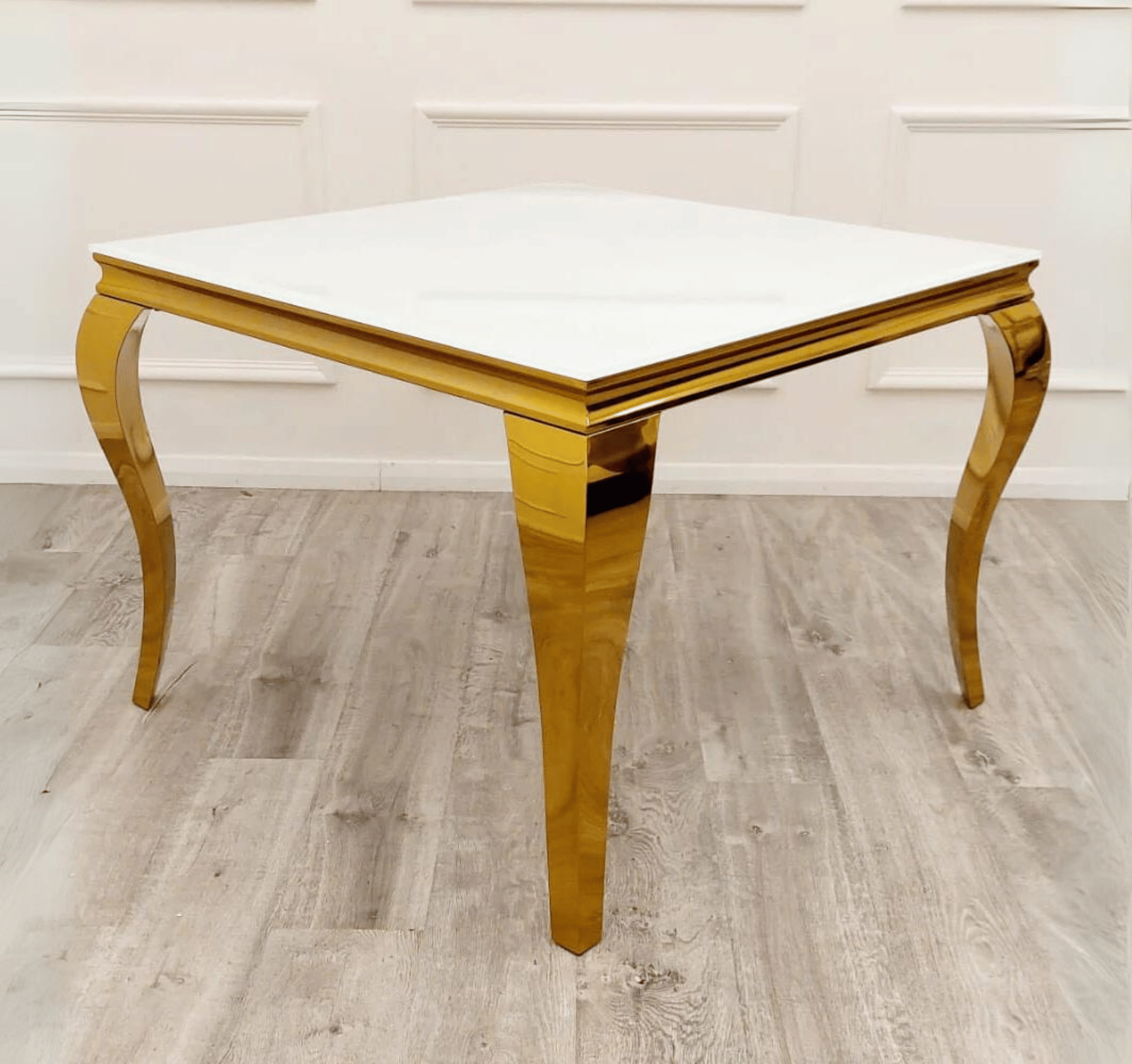 White Glass Louis Gold with Bentley Gold Cream Chairs SOLID FURNITURE