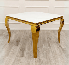 White Glass Louis Gold with Bentley Gold Cream Chairs SOLID FURNITURE