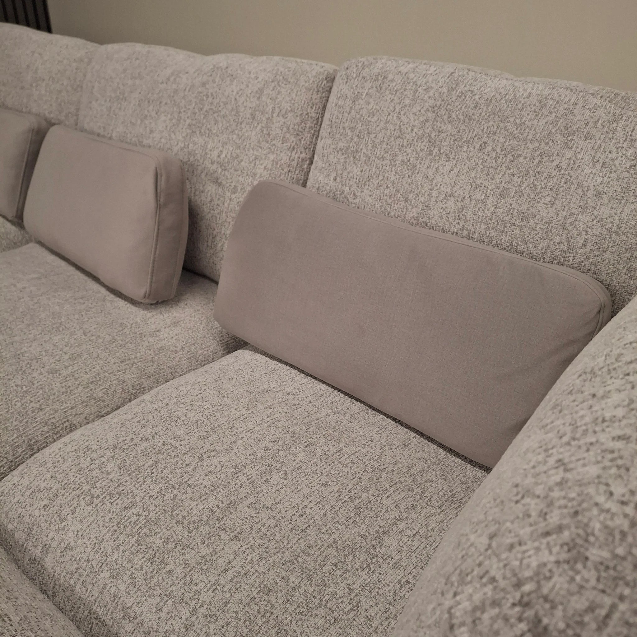 Madison U Shape Sofa corner view highlighting U-shaped modular layout with storage ottoman and scatter cushions solid furniture uk
