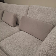 Madison U Shape Sofa corner view highlighting U-shaped modular layout with storage ottoman and scatter cushions solid furniture uk
