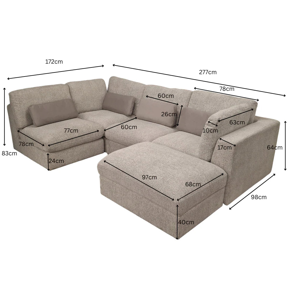Madison U Shape Sofa dimensions diagram showing width 277 cm, depth 172 cm, height 83 cm and seat depth 60 cm solid furniture UK