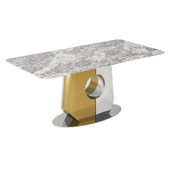 Madrid coffee table with grey marble-effect top and silver and gold geometric base shown in main view, Solid Furniture UK