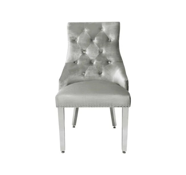 Majestic HQ Silver Plush Velvet Dining Chair with Lion Knocker Main View | Solid Furniture UK