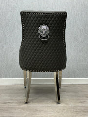 Majestic Hudson Grey PU Leather Dining Chair Back View with Lion Knocker Feature from Solid Furniture UK