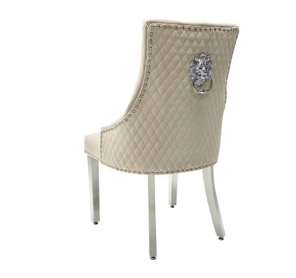 Majestic Mink Plush Velvet Dining Chair with Lion Knocker Back View | Solid Furniture UK