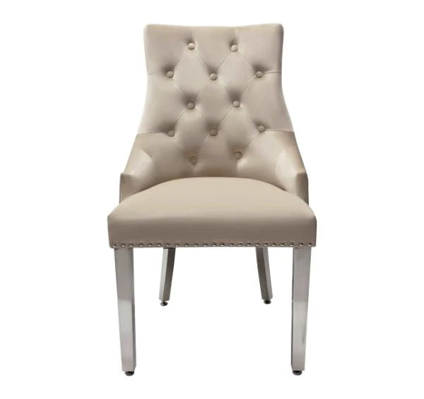 Majestic Mink Plush Velvet Dining Chair with Lion Knocker Main View | Solid Furniture UK