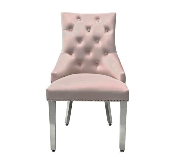Majestic Pink Plush Velvet Dining Chair with Lion Knocker Main View | Solid Furniture UK