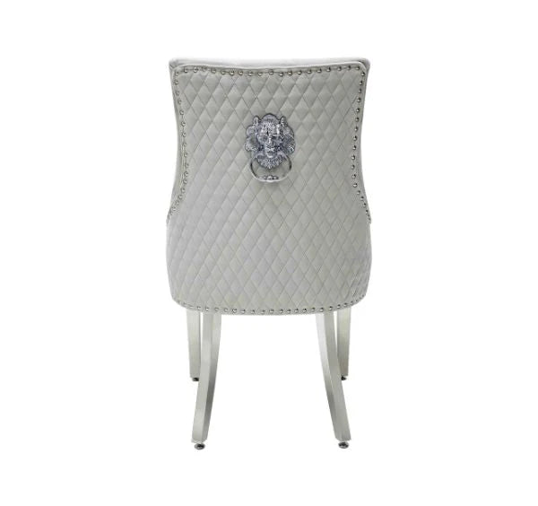 Majestic Silver Plush Velvet Dining Chair with Lion Knocker Back View | Solid Furniture UK