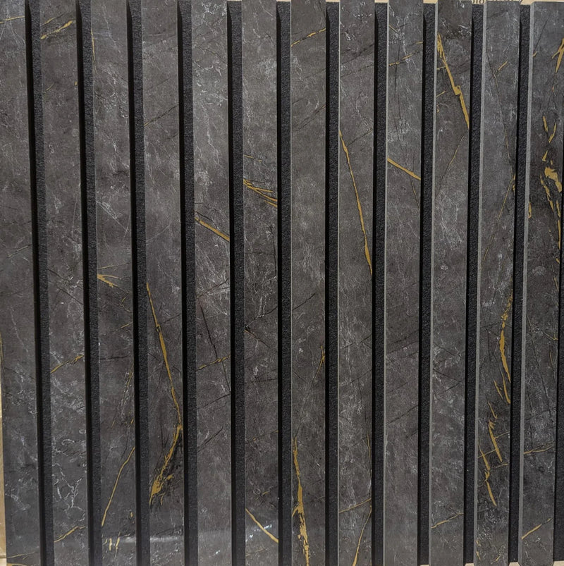 Marble black and gold acoustic wall panel 60x280cm main view showing slatted design with luxury marble finish. solid furniture UK