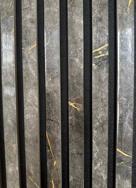 Marble black & gold acoustic slatted wall panel for interiors 