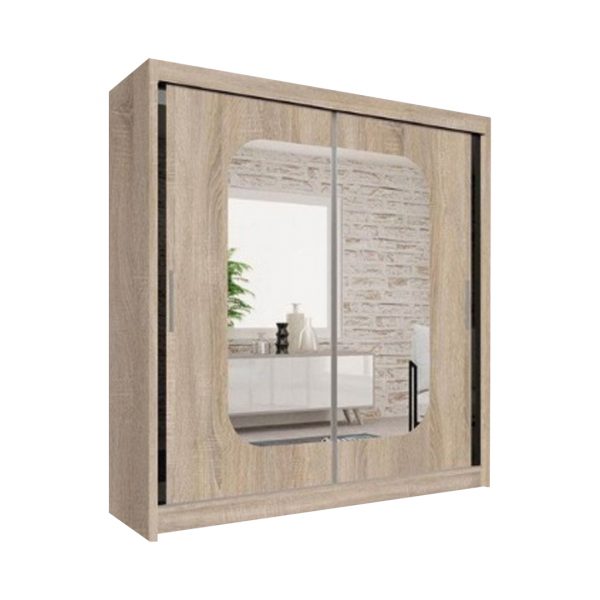 Marika oak sliding wardrobe with full-length mirrored doors in modern bedroom