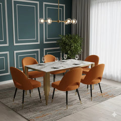 Mayfair gold dining table with chairs in a modern UK dining room, Solid Furniture UK