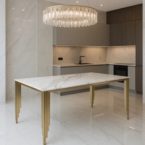 Mayfair gold dining table 1.8m with marble or ceramic top, Solid Furniture UK