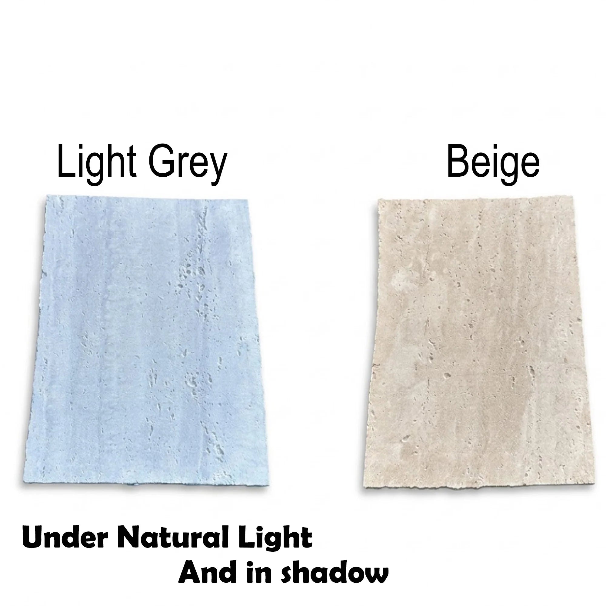MCM Travertine stone sample in Beige and Light Grey under natural light and shadow, Solid Furniture UK