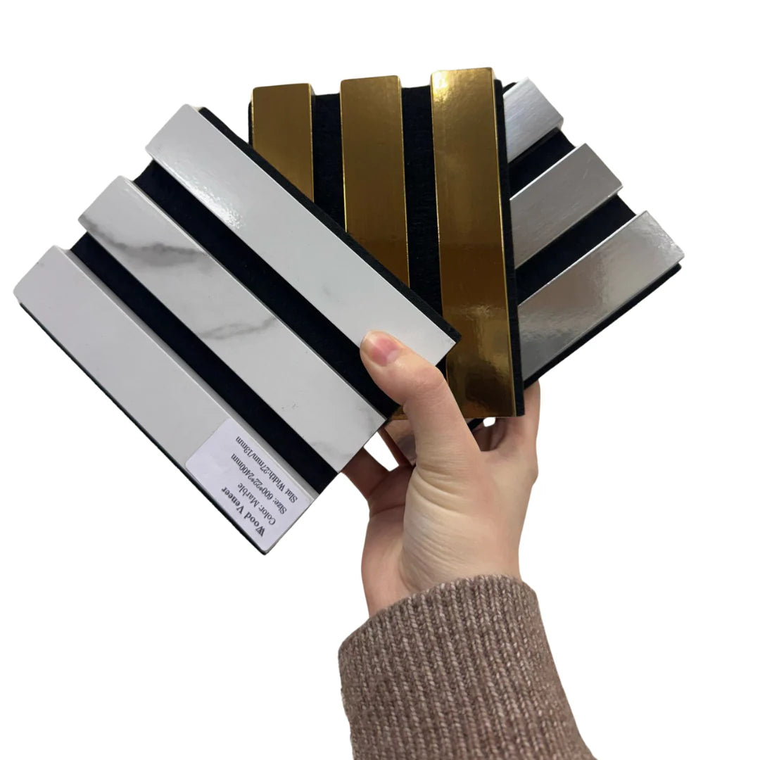 Metallic Gold, Chrome, White Marble Acoustic Wall Panel by Solid Furniture LTD with sleek, reflective finish for stylish sound control.