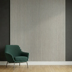 Metallic light grey wall panel 60x240cm UK main view showing modern slatted acoustic design. solid furniture UK