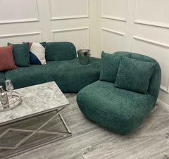 Miami Accent Swivel Chair in Emerald Green with two scatter cushions for living room décor SOLID FURNITURE LTD