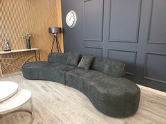 Miami Curved Cinema Bouclé Sofa in Black – Luxury 6-seater curved sofa with comfortable textured bouclé upholstery solid furniture UK