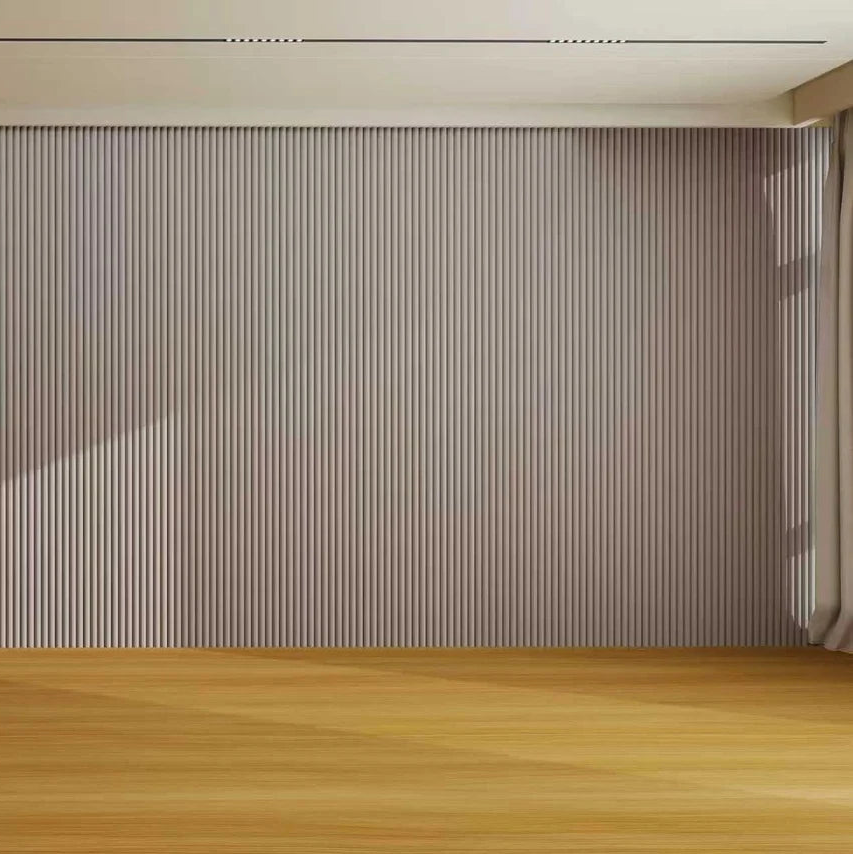 Mid Grey Fluted WPC Wall Panels 15x240cm by Solid Furniture UK creating an elegant wall finish in a contemporary room interior