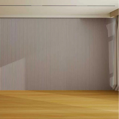 Mid Grey Fluted WPC Wall Panels 15x240cm by Solid Furniture UK creating an elegant wall finish in a contemporary room interior
