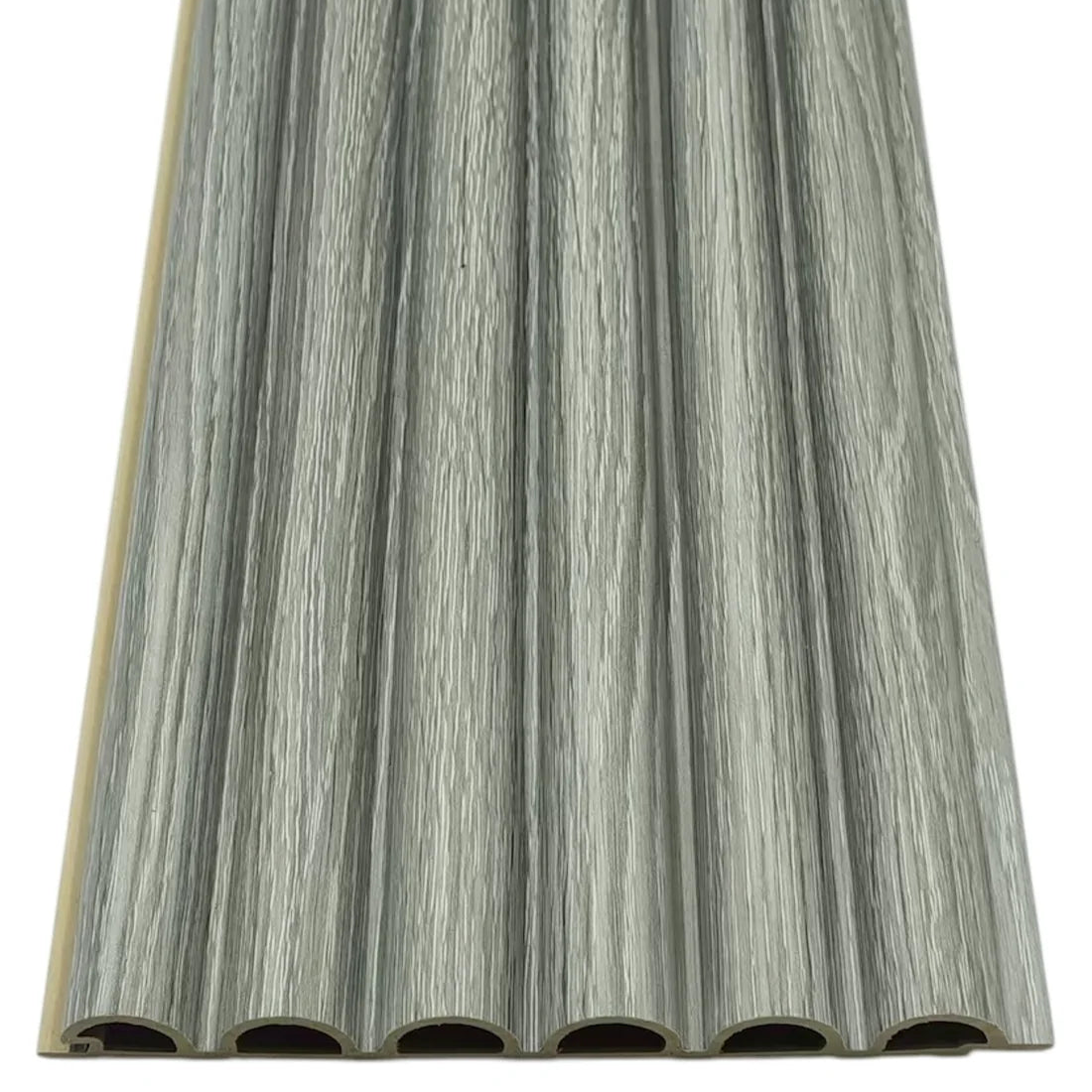 Mid Grey Fluted WPC Wall Panels 15x240cm by Solid Furniture UK showcasing a stylish decorative interior wall design