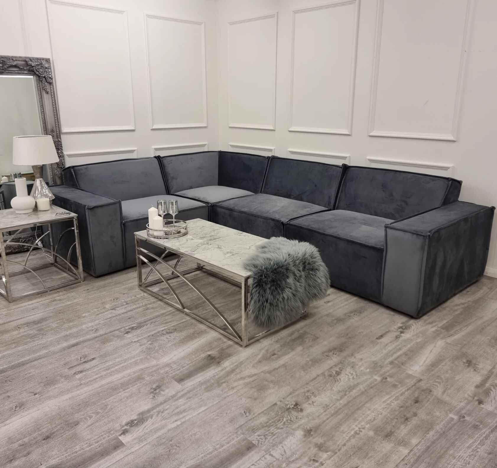 Midland Velvet Corner Sofa Styled in Modern Living Room SOLID FURNITURE UK