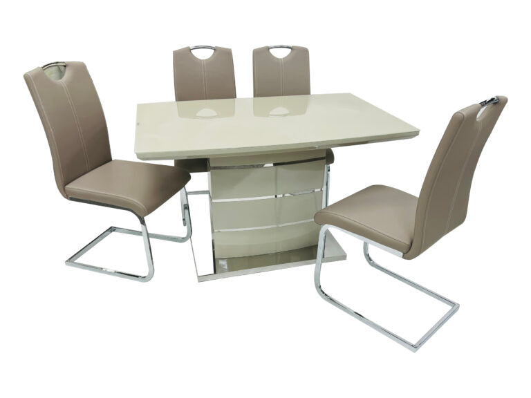 Milan 120cm dining table with matching chairs in cappuccino finish for stylish dining spaces