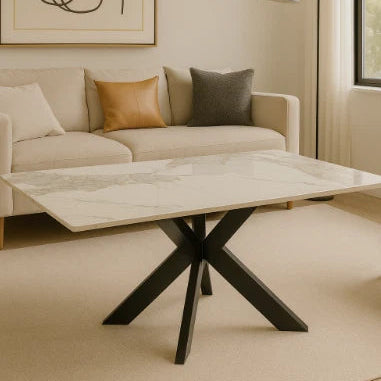 Milan Coffee Table 120x60cm with ceramic top and X-style pedestal – Solid Furniture UK